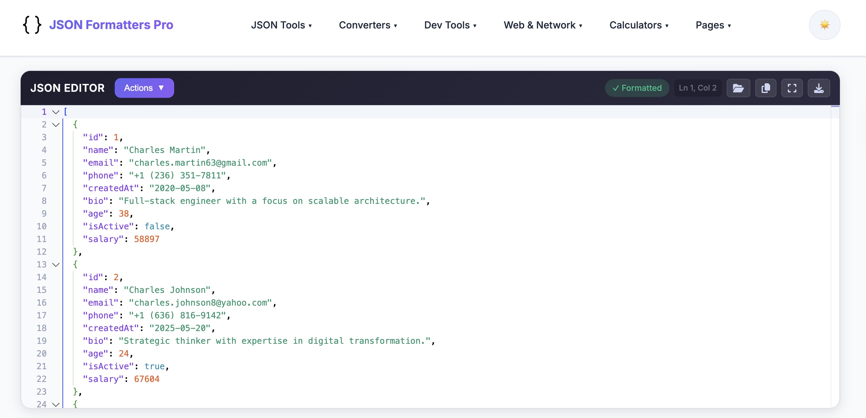 JSON Format and Minify Feature