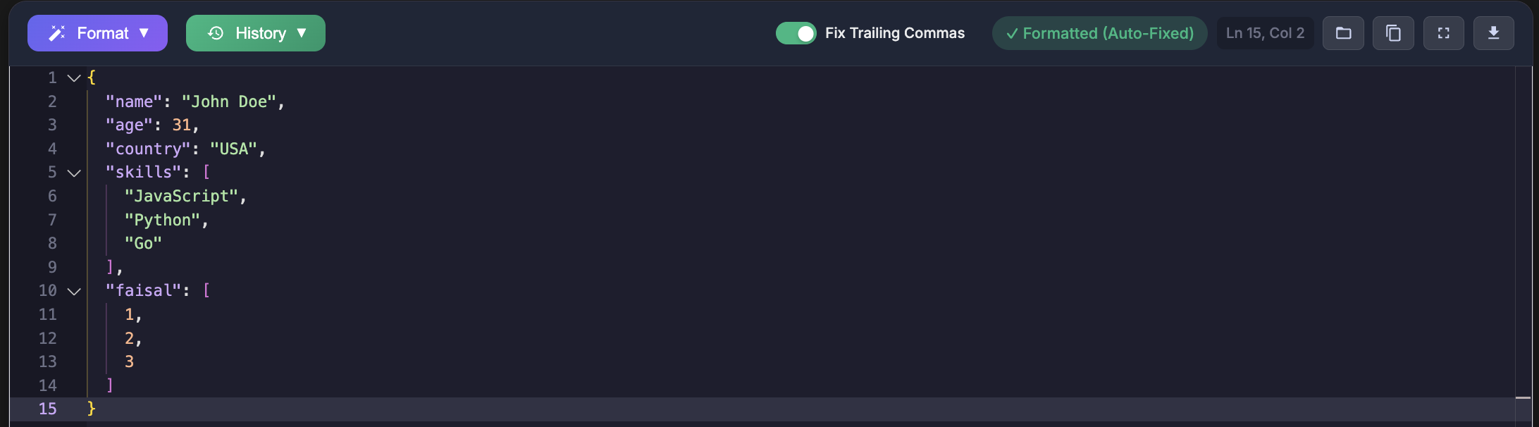 JSON Syntax Validation with Error Highlighting